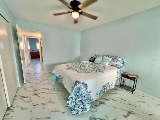 bedroom featuring ceiling fan