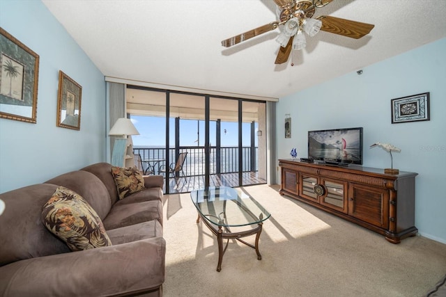 carpeted living room featuring expansive windows