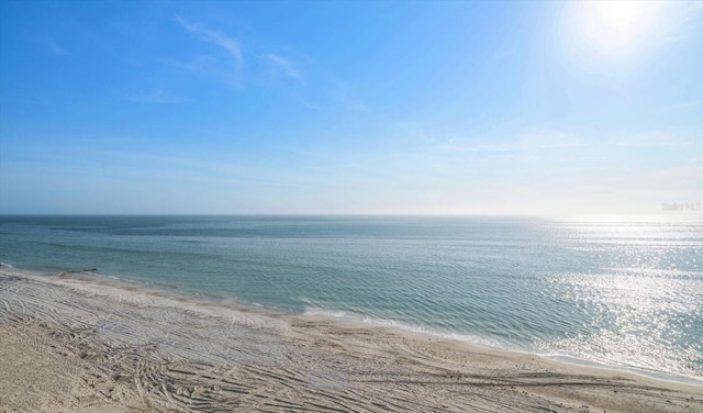 property view of water featuring a beach view