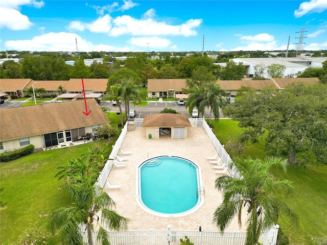 view of swimming pool with a patio