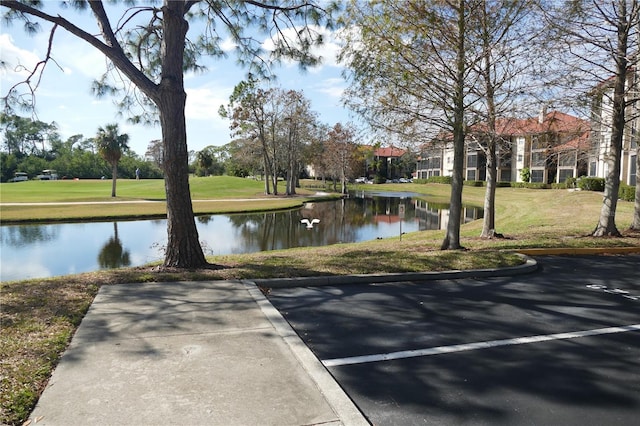 exterior space with a water view