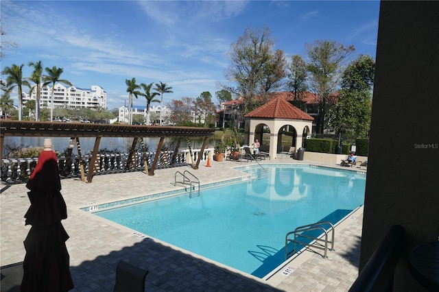 view of swimming pool with a gazebo