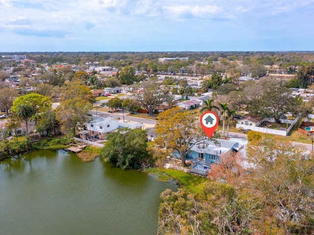 bird's eye view featuring a residential view and a water view