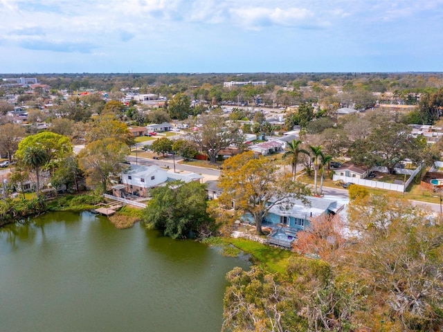 birds eye view of property featuring a residential view and a water view