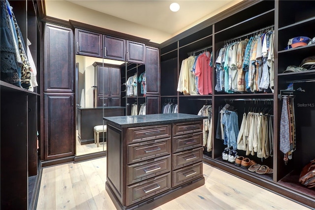 spacious closet featuring light hardwood / wood-style floors