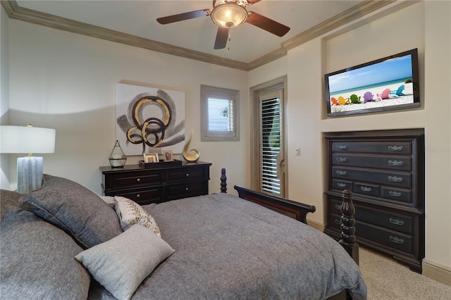 bedroom with crown molding and ceiling fan