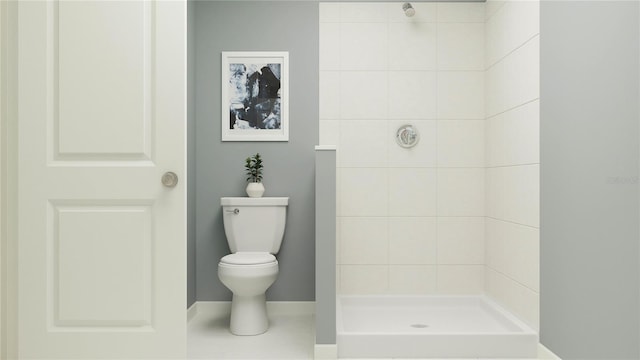 bathroom with tiled shower and toilet