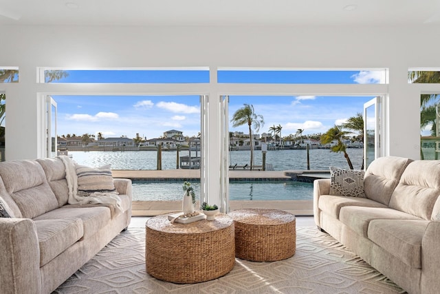 living room with a water view