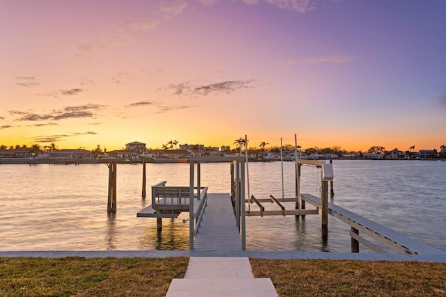 dock area with a water view