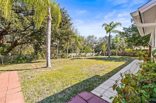 view of yard with a fenced backyard