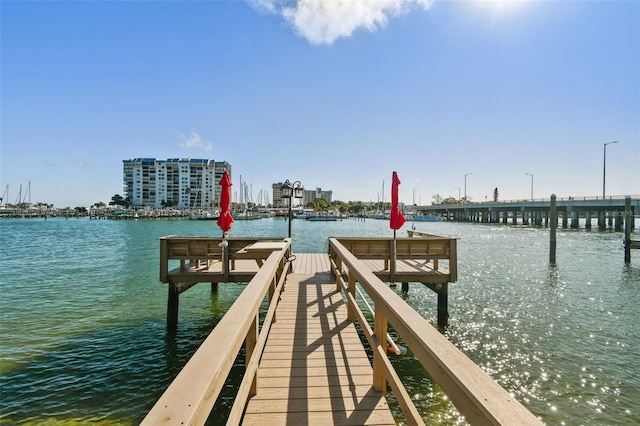 view of dock featuring a water view