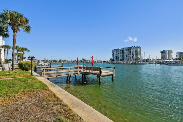 view of dock with a water view