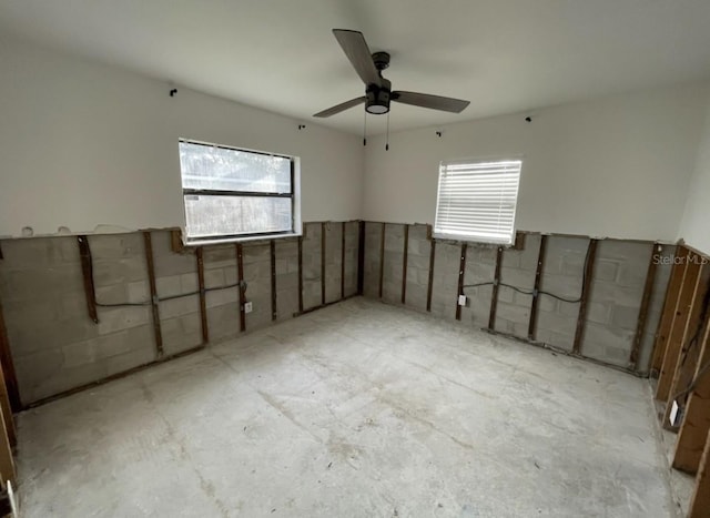 basement featuring ceiling fan