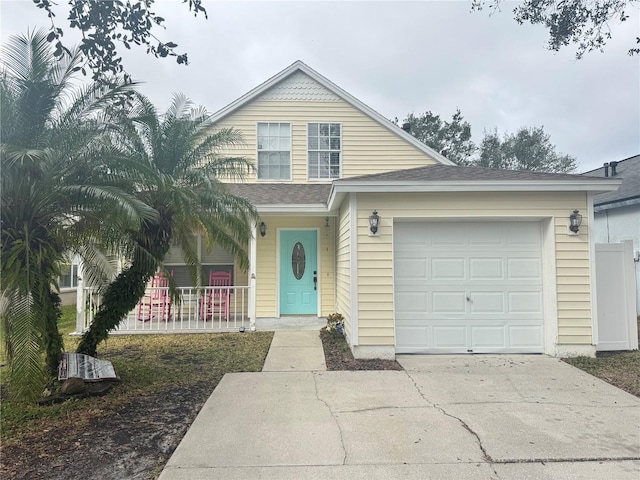 view of front of property featuring a garage and covered porch