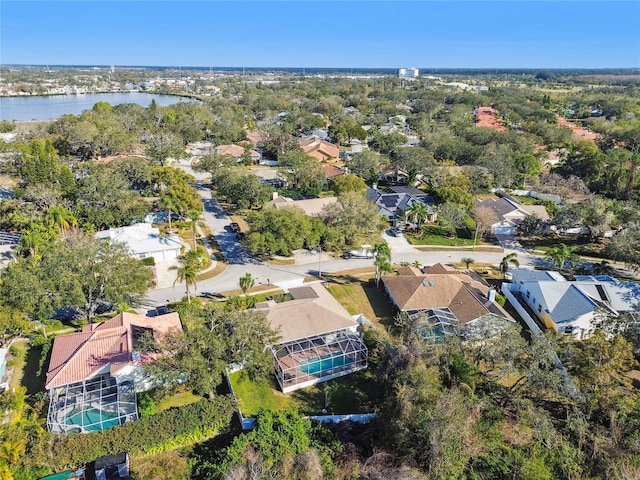 aerial view with a water view