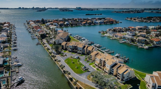 bird's eye view with a residential view and a water view