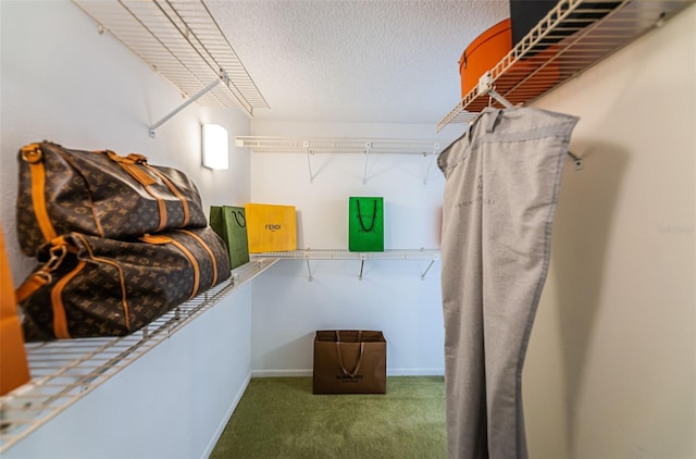 spacious closet featuring dark carpet