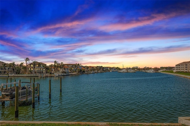 dock area featuring a water view