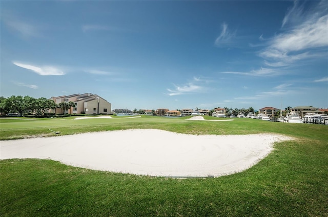 view of property's community with a residential view and a lawn