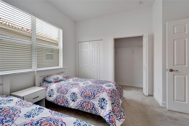 carpeted bedroom with two closets