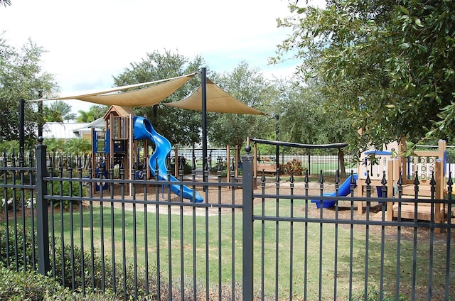 view of play area featuring a lawn