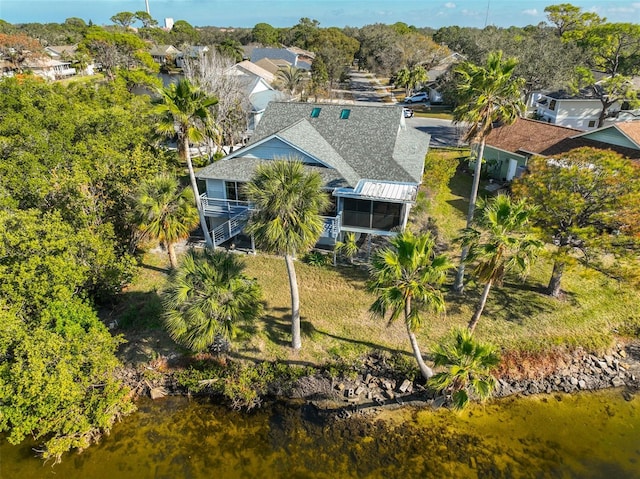 aerial view with a water view