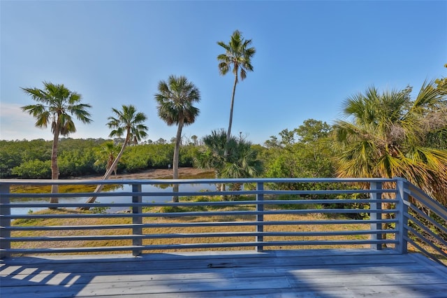 deck featuring a water view