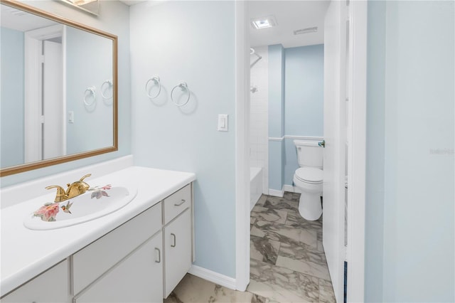 full bathroom featuring vanity, shower / bathtub combination, and toilet