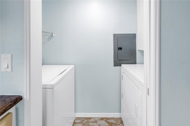 laundry area featuring electric panel and washing machine and dryer