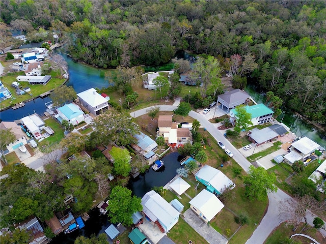 aerial view featuring a water view and a residential view