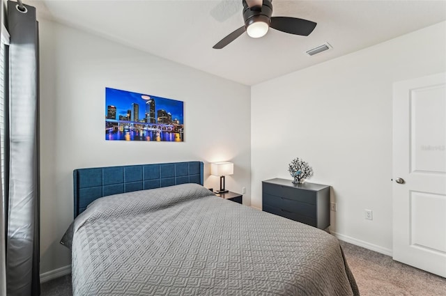 bedroom with carpet floors and ceiling fan