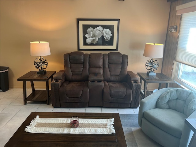 living room with light tile patterned floors