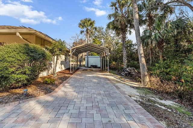 exterior space featuring a carport