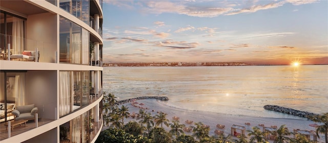 view of water feature with a view of the beach