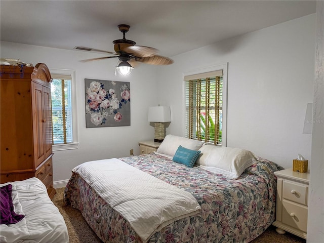 bedroom with carpet floors and ceiling fan