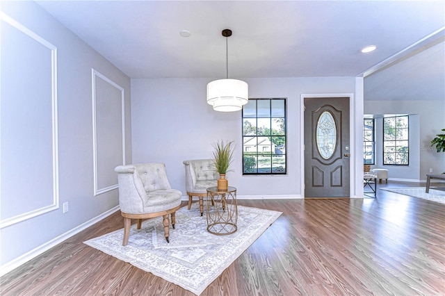 sitting room with dark hardwood / wood-style floors