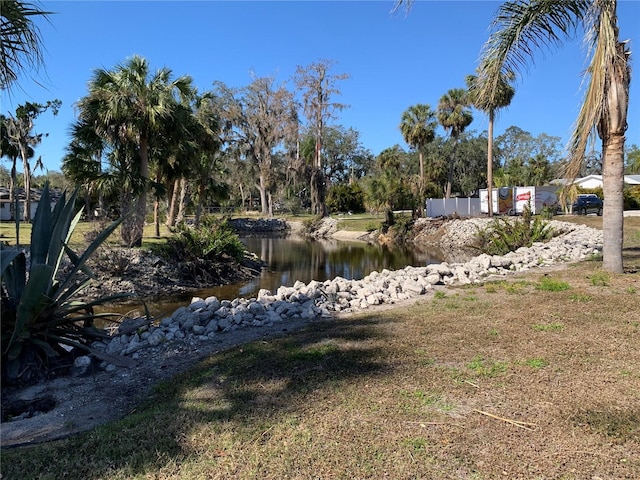 view of yard with a water view