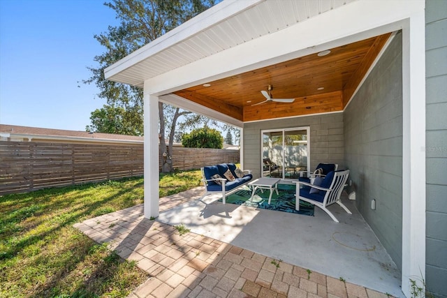 view of patio / terrace featuring an outdoor hangout area and ceiling fan