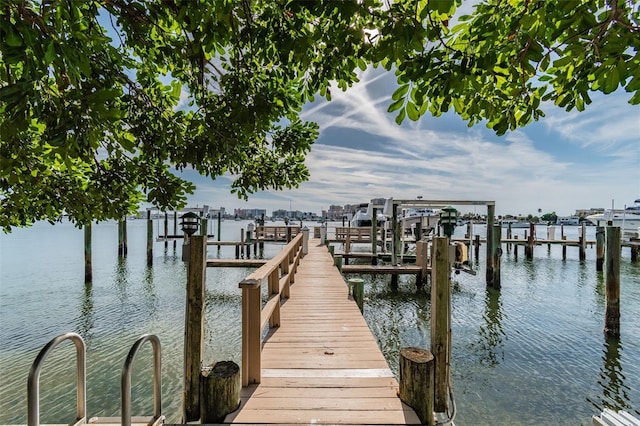 view of dock featuring a water view and sink