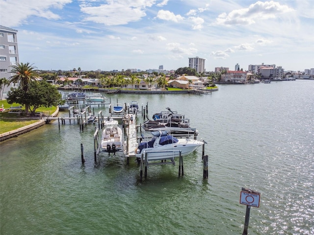 view of dock with a water view