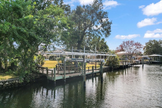 dock area with a water view