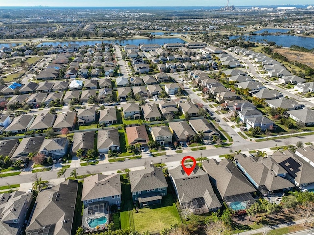 aerial view with a water view