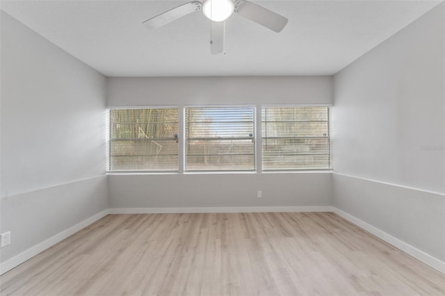 empty room featuring ceiling fan and light wood-type flooring