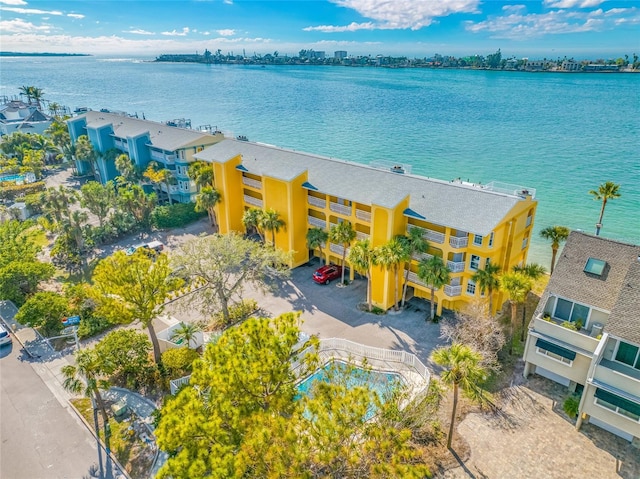 aerial view with a water view