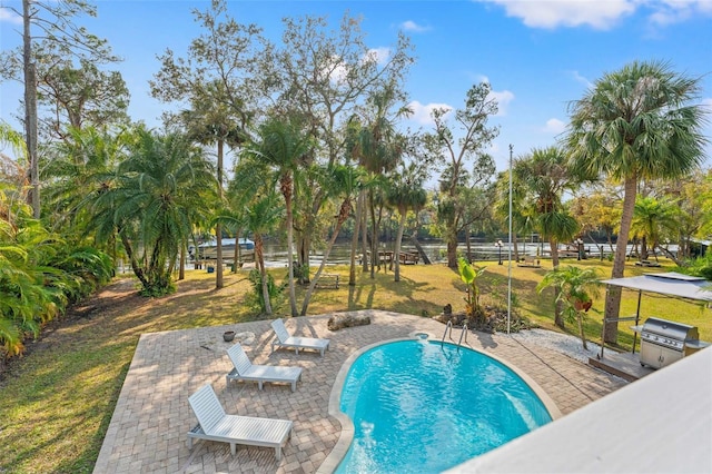 pool featuring a patio and grilling area