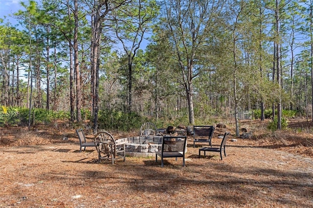 view of yard featuring an outdoor fire pit