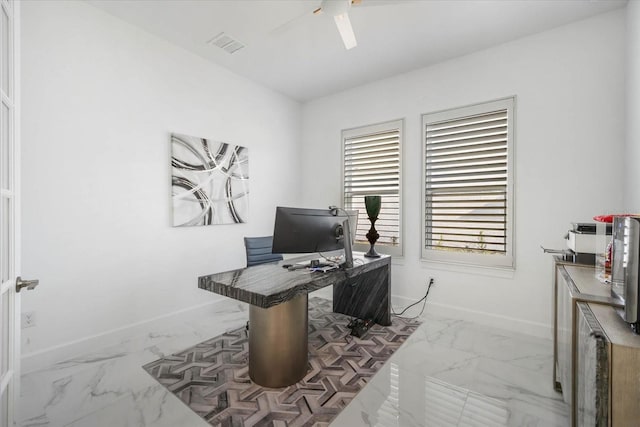 home office featuring ceiling fan