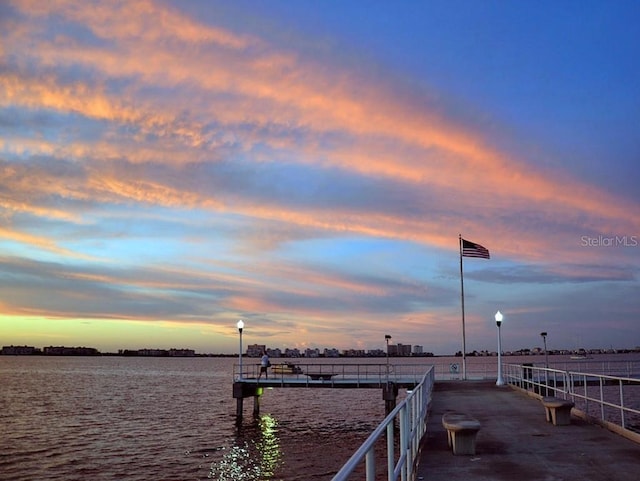 view of dock with a water view