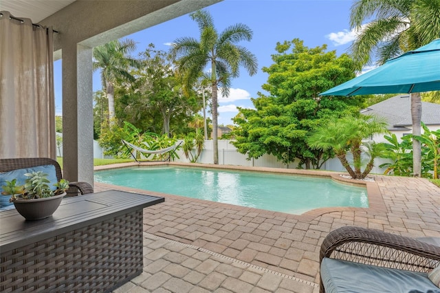 view of swimming pool with a patio area