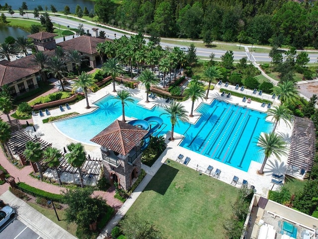 aerial view with a water view